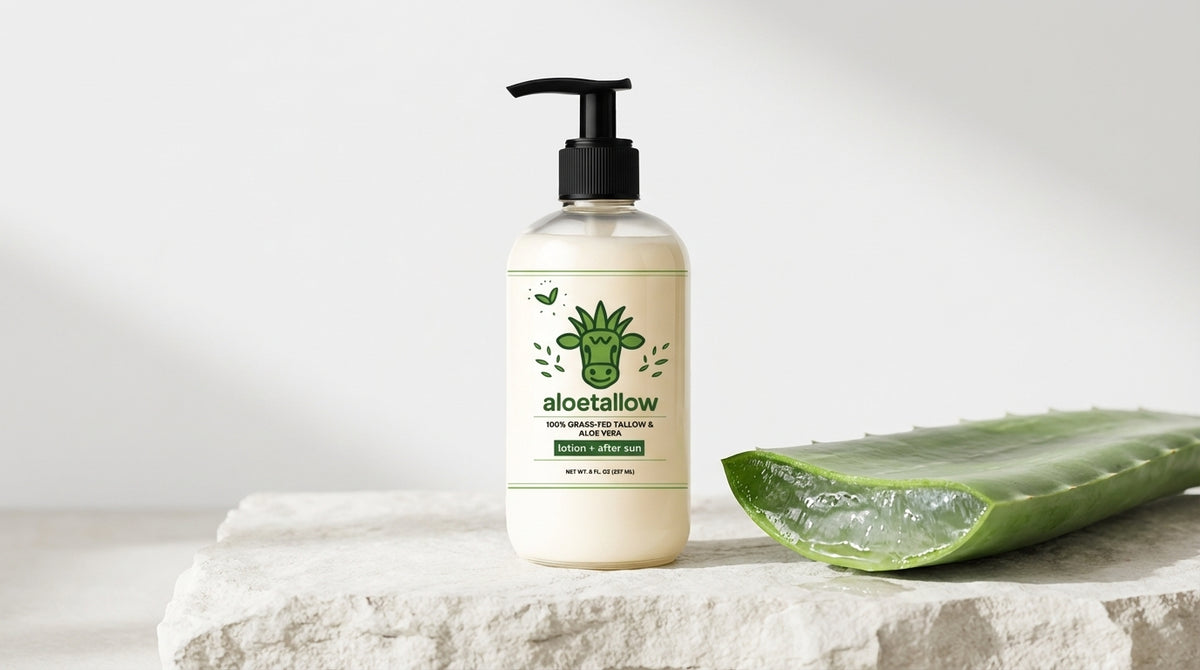 Aloetallow aloe vera body lotion with fresh aloe vera leaf