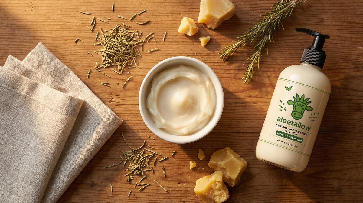 Rendered tallow with natural skincare ingredients